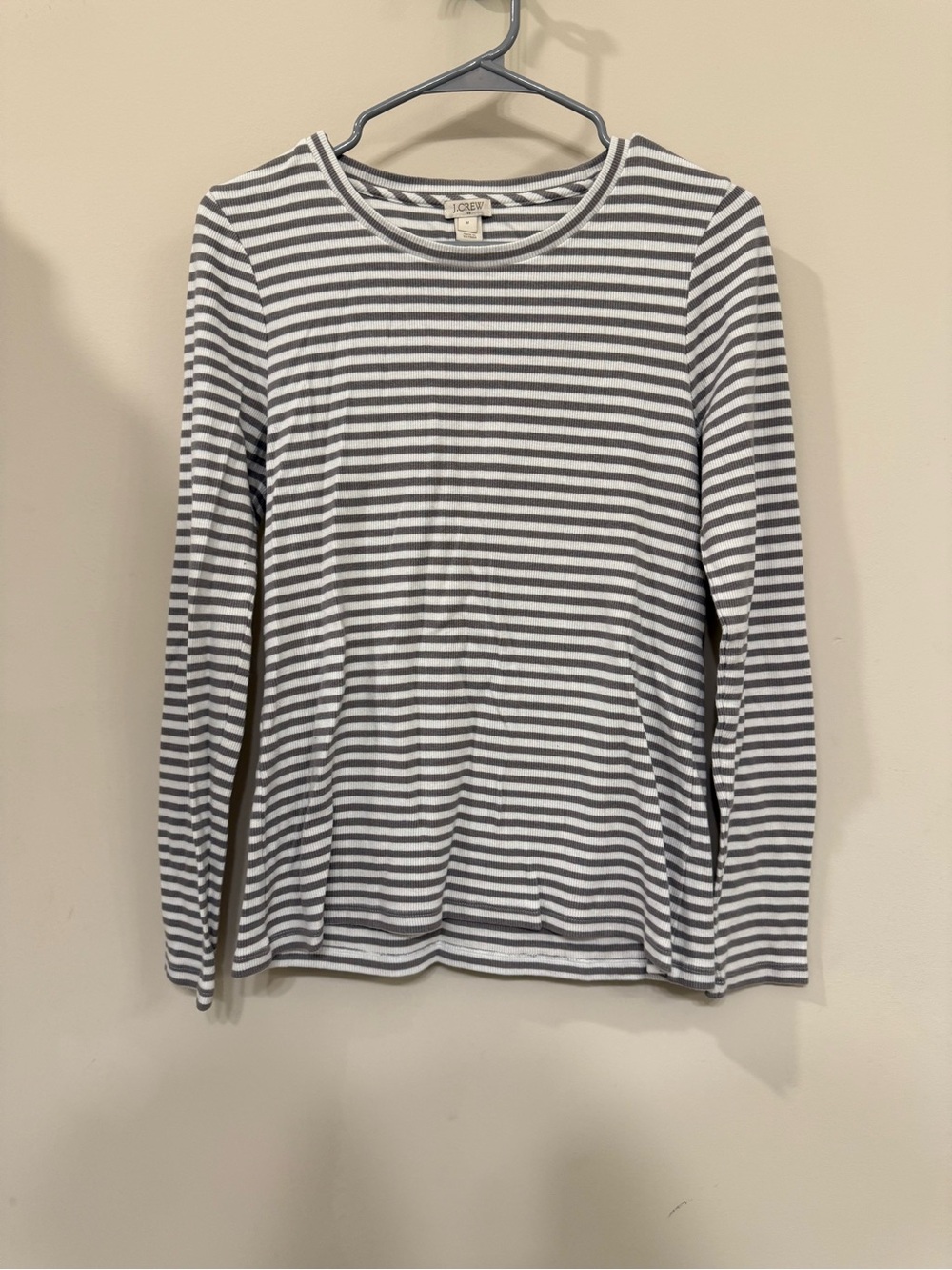 J. Crew Gray and White Striped Long-Sleeve Tee